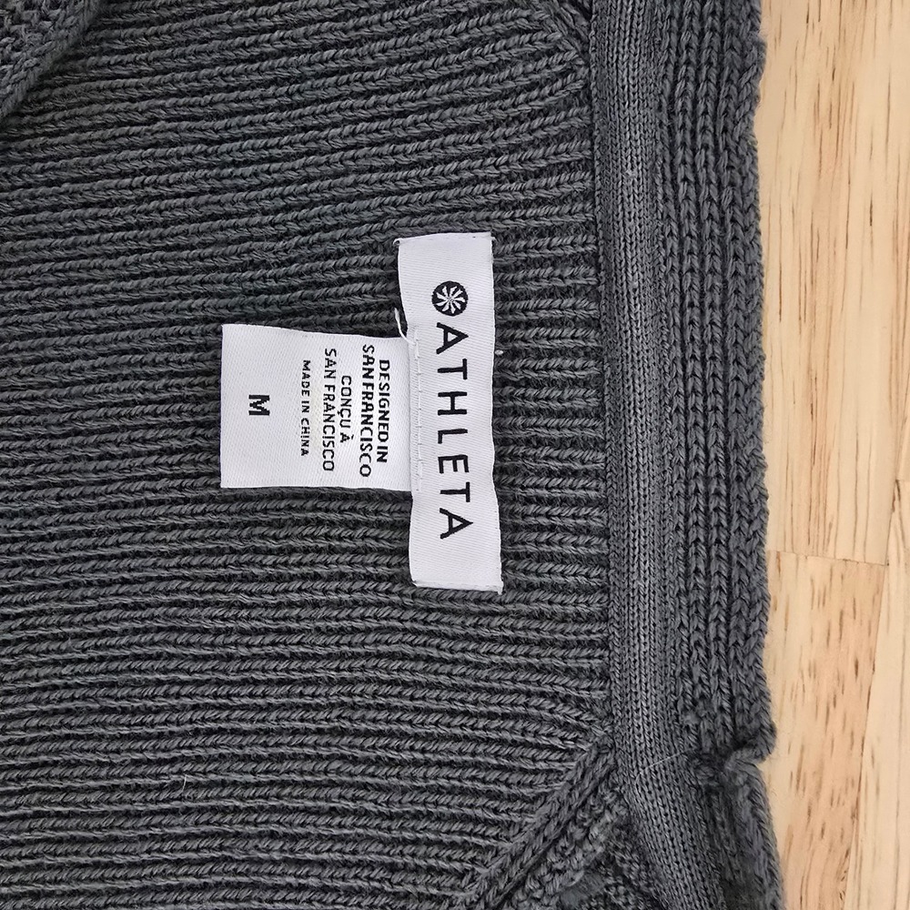 Athleta Womens V-Neck Ribbed Knit Raglan Sweater Dark Gray Charcoal Size Medium - Picture 3 of 7